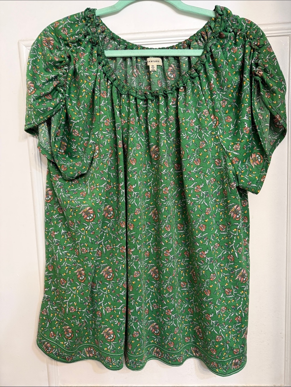 Green Floral Peasant Top